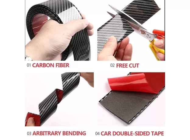 CAR STICKERS BUMPER STICKER PROTECTOR CAR DOOR SILL STICKERS CARBON FIBER RUBBER BODY TAPE