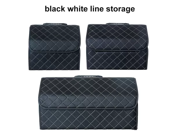 FASHION LATTICE CAR STORAGE BAG PU LEATHER TRUNK ORGANIZER BOX STORAGE BAG