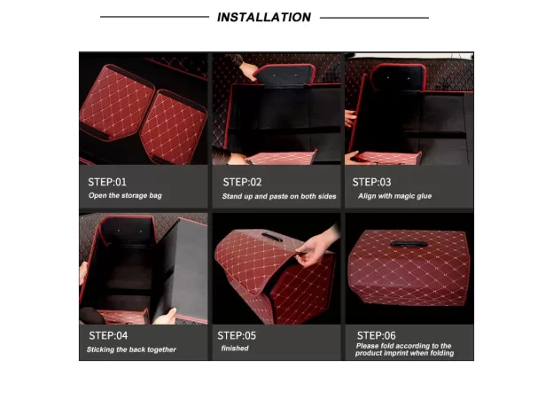 FASHION LATTICE CAR STORAGE BAG PU LEATHER TRUNK ORGANIZER BOX STORAGE BAG