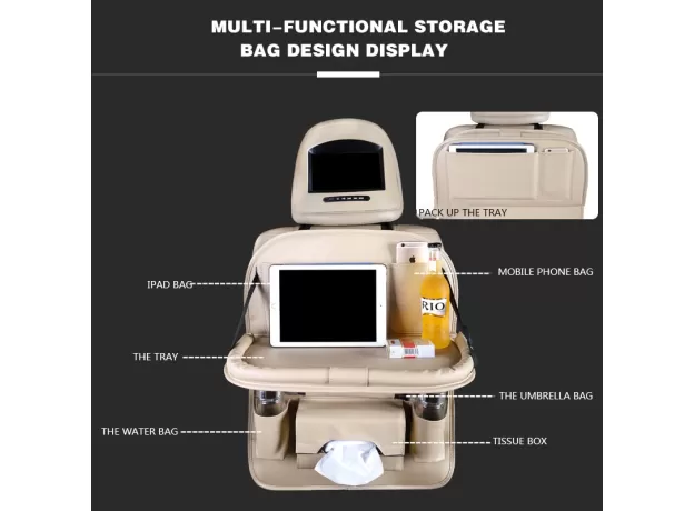 PU LEATHER PAD BAG CAR SEAT BACK ORGANIZER