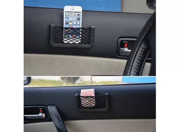 UNIVERSAL CAR SEAT SIDE BACK STORAGE NET BAG PHONE HOLDER POCKET ORGANIZER BLACK
