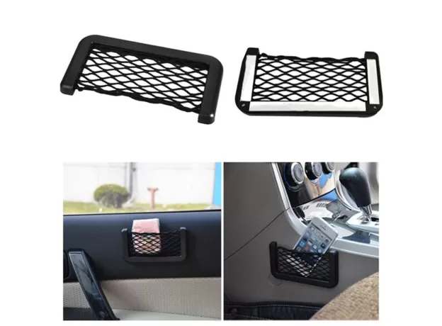 UNIVERSAL CAR SEAT SIDE BACK STORAGE NET BAG PHONE HOLDER POCKET ORGANIZER BLACK