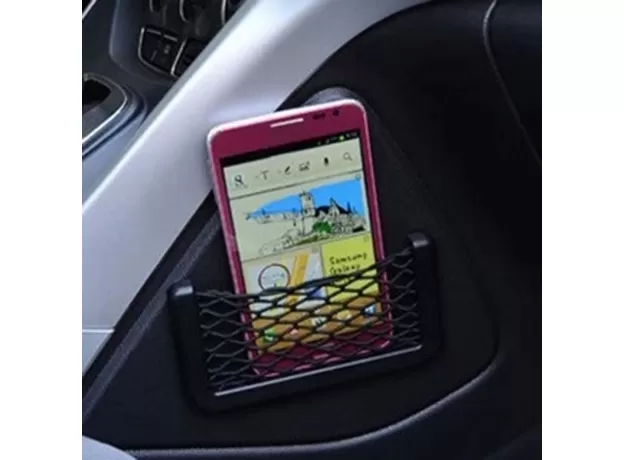 UNIVERSAL CAR SEAT SIDE BACK STORAGE NET BAG PHONE HOLDER POCKET ORGANIZER BLACK