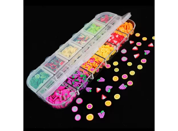 12 COLORS/BOX 3D FRUIT TINY SLICES STICKER MIXED STYLE POLYMER CLAY NAIL ART DECORATION