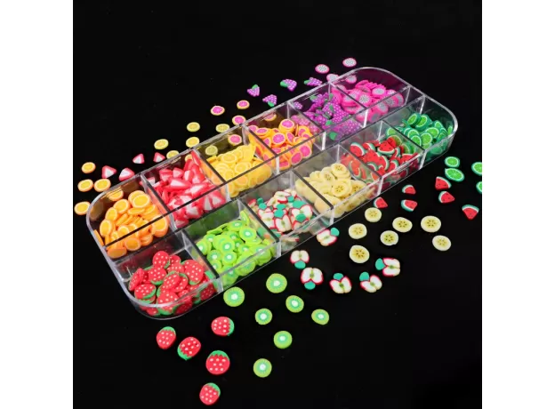 12 COLORS/BOX 3D FRUIT TINY SLICES STICKER MIXED STYLE POLYMER CLAY NAIL ART DECORATION