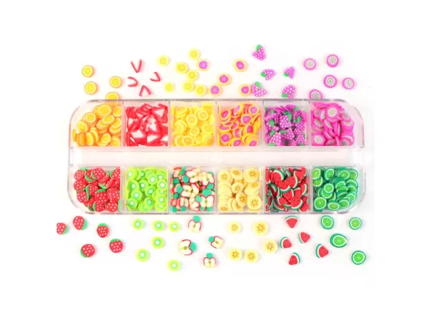 12 COLORS/BOX 3D FRUIT TINY SLICES STICKER MIXED STYLE POLYMER CLAY NAIL ART DECORATION