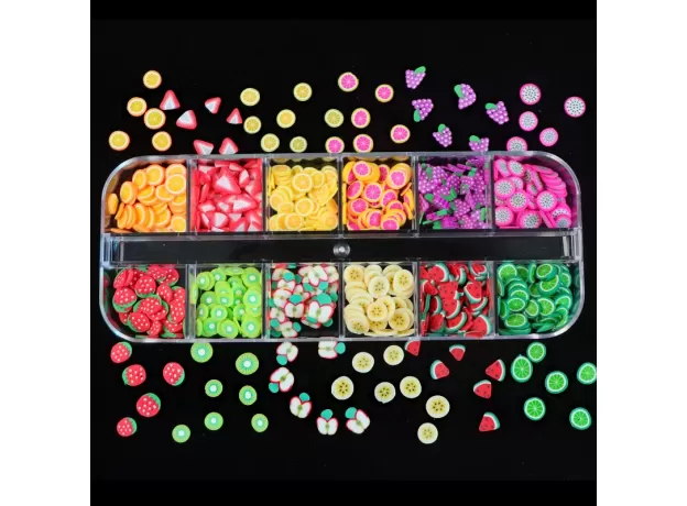 12 COLORS/BOX 3D FRUIT TINY SLICES STICKER MIXED STYLE POLYMER CLAY NAIL ART DECORATION