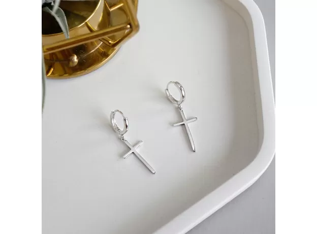 SILVER CROSS DANGLE EARRINGS FOR WOMEN  NEW TREND LADY FASHION JEWELRY