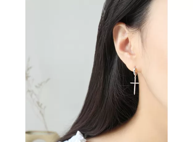 SILVER CROSS DANGLE EARRINGS FOR WOMEN  NEW TREND LADY FASHION JEWELRY