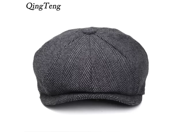 PLUS SIZE PEAKY BLINDERS MEN BERETS HAT AUTUMN NEW VINTAGE HERRINGBONE OCTAGON CAP