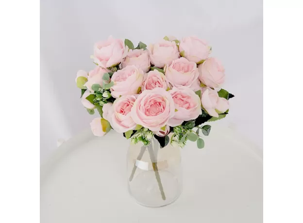 1 BOUQUET 9 HEADS ARTIFICIAL FLOWERS PEONY TEA ROSE AUTUMN SILK FAKE FLOWERS