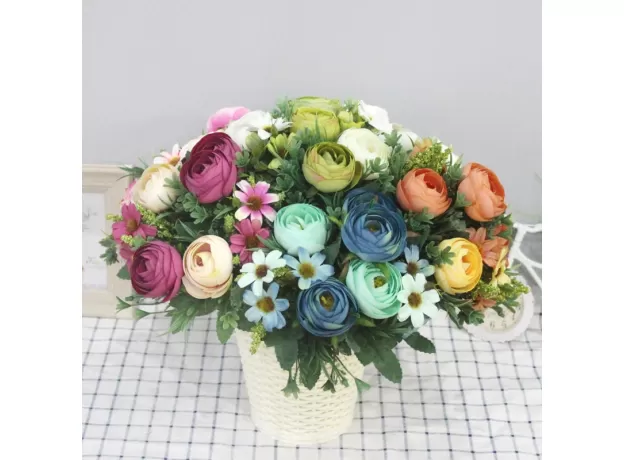 1 BOUQUET CAMELLIA ARTIFICIAL PEONY ROSE FLOWERS SILK FAKE FLORES WEDDING FLOWER