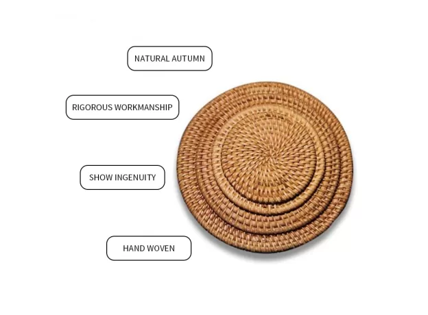 1PC ROUND NATURAL RATTAN COASTERS BOWL PAD HANDMADE INSULATION PLACEMATS TABLE PADDING