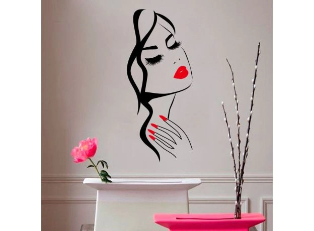 BEAUTY SALON HAIRSTYLE ROOM DECORATION HAND GIRL FACE WALL STICKER
