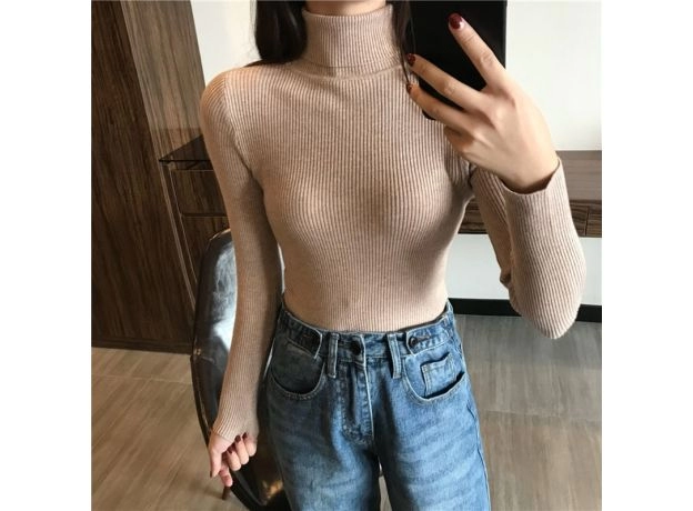 WINTER THICK SWEATER WOMEN KNITTED RIBBED PULLOVER SWEATER