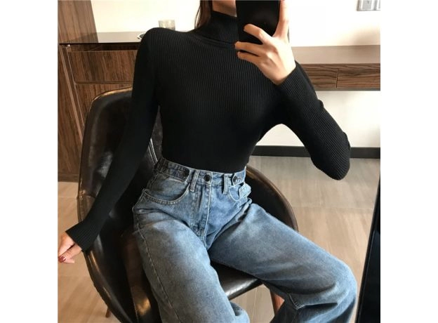 WINTER THICK SWEATER WOMEN KNITTED RIBBED PULLOVER SWEATER
