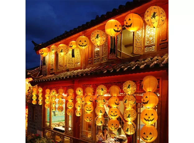 HALLOWEEN PAPER PUMPKIN HANGING LANTERN LIGHTS ORNAMENTS DIY HOLIDAY PARTY DECOR