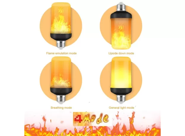 LED FLAME EFFECT LIGHT BULB 4 MODES FLICKERING EMULATION HOME GARDEN LAMP