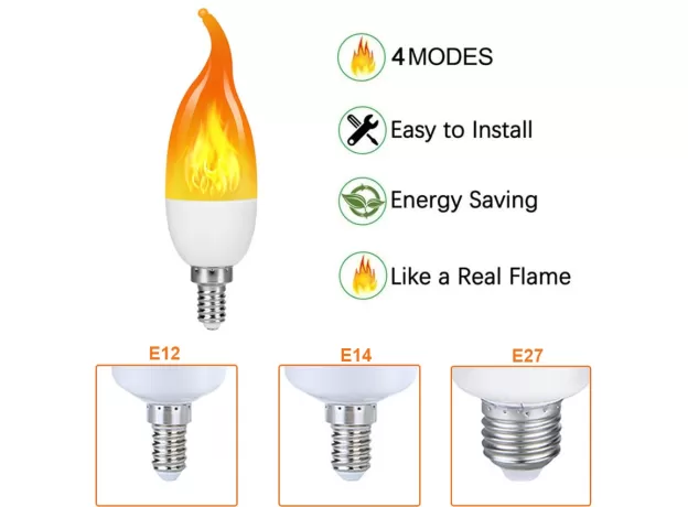 LED FLAME EFFECT LIGHT BULB 4 MODES FLICKERING EMULATION HOME GARDEN LAMP