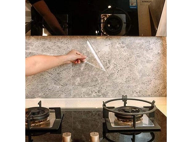 KITCHEN OIL PROOF WALL STICKER CLEAR GLOSSY SELF ADHESIVE FILM COVERING REMOVABLE PROTECTIVE FILM