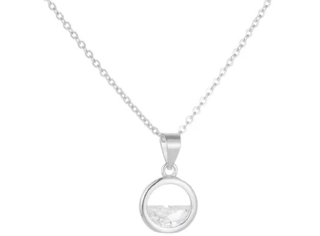 SILVER CRYSTAL ROUND MINIMALIST PENDANT NECKLACES MINIMALIST FINE JEWELRY