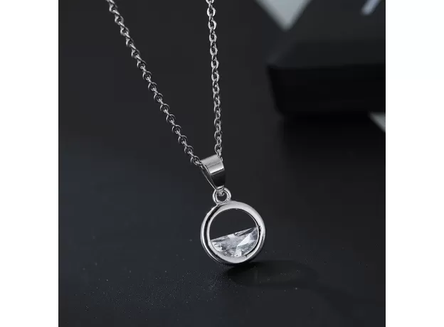SILVER CRYSTAL ROUND MINIMALIST PENDANT NECKLACES MINIMALIST FINE JEWELRY