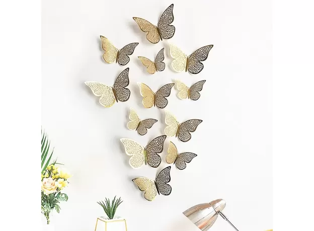 12PCS/SET 3D WALL STICKERS HOLLOW BUTTERFLY FOR KIDS ROOMS HOME WALL DECOR FRIDGE STICKERS