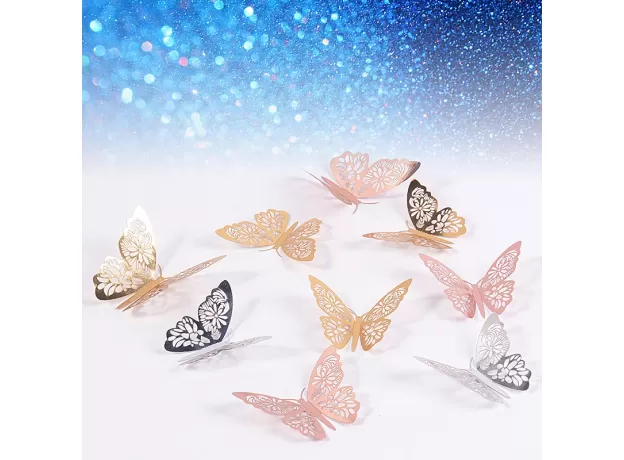 12PCS/SET 3D WALL STICKERS HOLLOW BUTTERFLY FOR KIDS ROOMS HOME WALL DECOR FRIDGE STICKERS