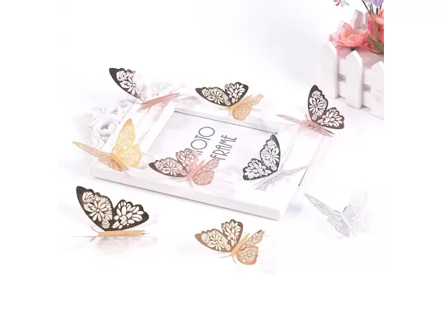 12PCS/SET 3D WALL STICKERS HOLLOW BUTTERFLY FOR KIDS ROOMS HOME WALL DECOR FRIDGE STICKERS