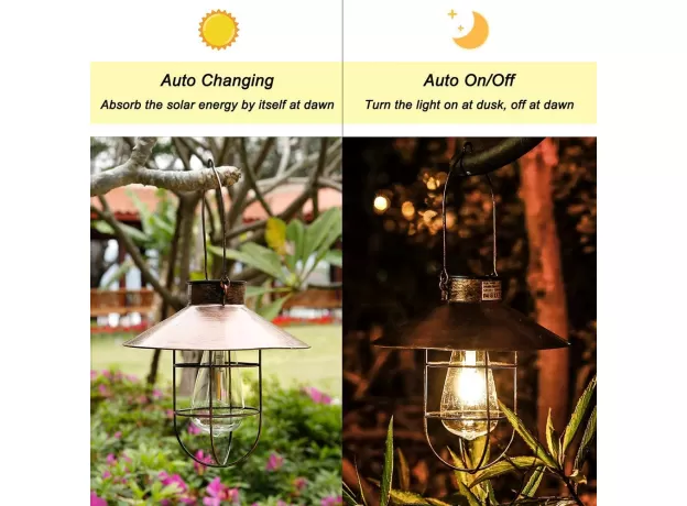 SOLAR LANTERN LAMP OUTDOOR HANGING WATERPROOF VINTAGE METAL SOLAR GARDEN LIGHTS