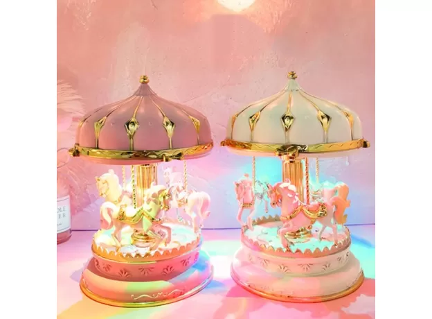 WOODEN LED CAROUSEL MUSIC BOX CAROUSEL DECORATION LUMINOUS ROUND MUSIC BOX