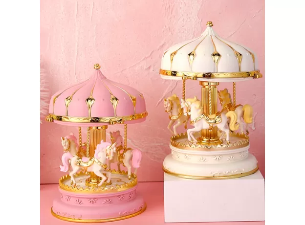 WOODEN LED CAROUSEL MUSIC BOX CAROUSEL DECORATION LUMINOUS ROUND MUSIC BOX