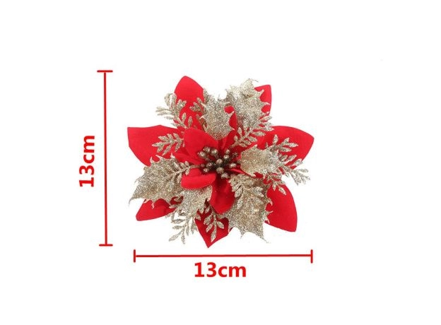 5PCS ARTIFICIAL CHRISTMAS FLOWERS GLITTER FAKE FLOWERS MERRY CHRISTMAS TREE DECORATION
