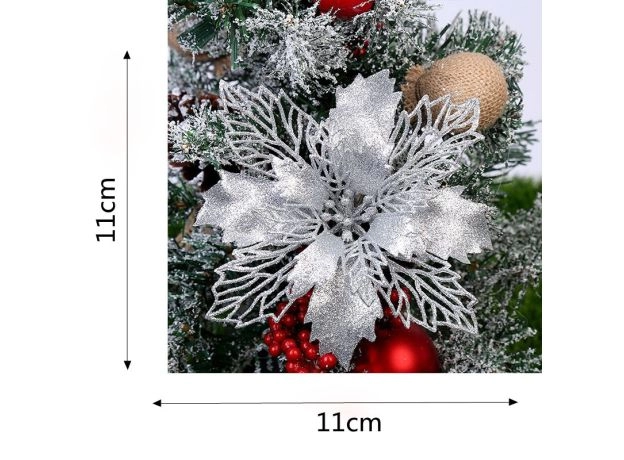 5PCS ARTIFICIAL CHRISTMAS FLOWERS GLITTER FAKE FLOWERS MERRY CHRISTMAS TREE DECORATION