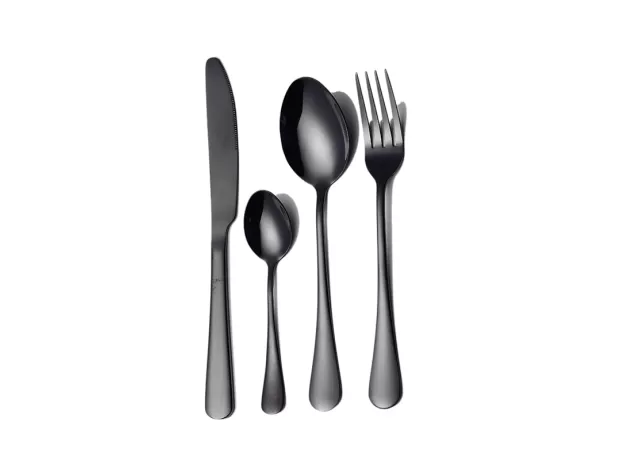 BLACK CUTLERY SET 24 PCS STAINLESS STEEL CUTLERY BOX FORKS KNIVES SPOONS DINNER SET