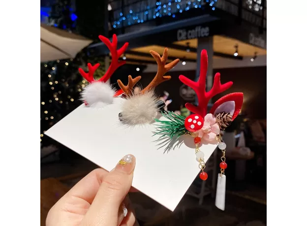 2 PCS/SET GIRLS CUTE CHRISTMAS CARTOON ANTLERS HAIRBALL ORNAMENT HAIR CLIPS CHILDREN SWEET HAIRPIN