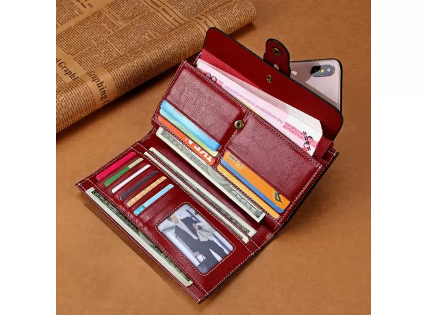 WOMEN REAL GENUINE LEATHER WALLET FEMALE LONG LEATHER CLUTCH PURSE LADY PHONE COIN BAG PURSE