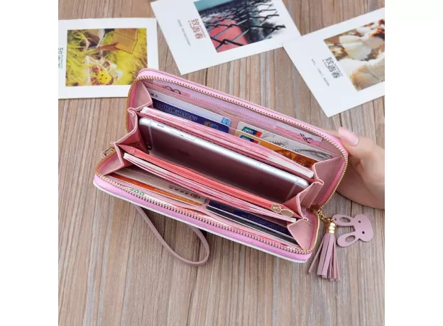LEATHER WOMEN WALLET PLAID TASSEL WALLETS FOR WOMAN WALLET PURSE CLUTCH CREDIT CARD HOLDER