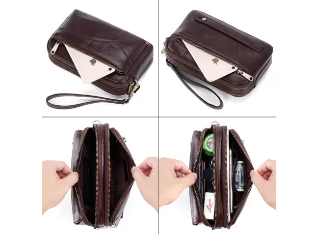 GENUINE LEATHER MAN LONG PURSE LARGE CAPACITY WALLET WITH ZIPPER WALLET