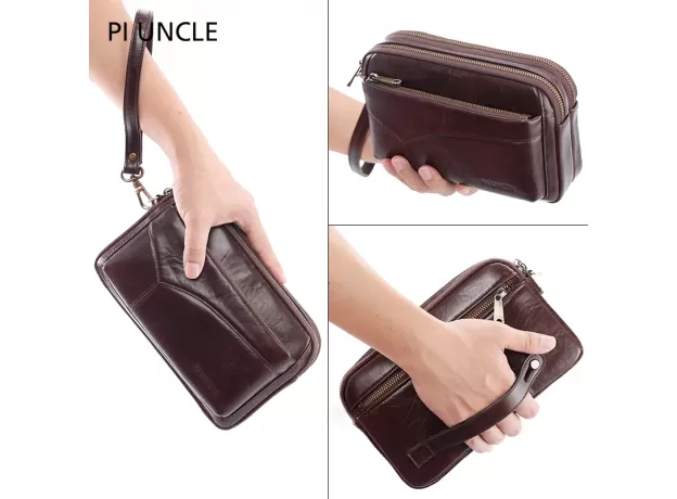 GENUINE LEATHER MAN LONG PURSE LARGE CAPACITY WALLET WITH ZIPPER WALLET