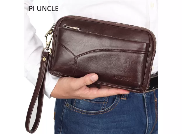 GENUINE LEATHER MAN LONG PURSE LARGE CAPACITY WALLET WITH ZIPPER WALLET