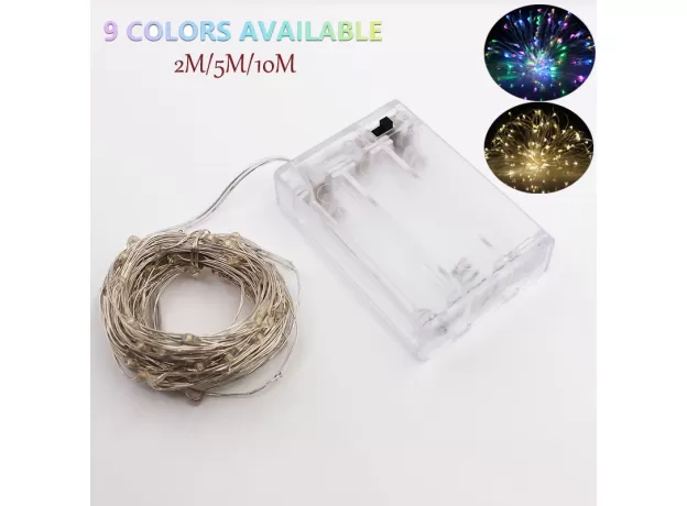 2M 5M 10M BATTERY OPERATED LED SILVER WIRE STRING LIGHTS FOR DECORATION