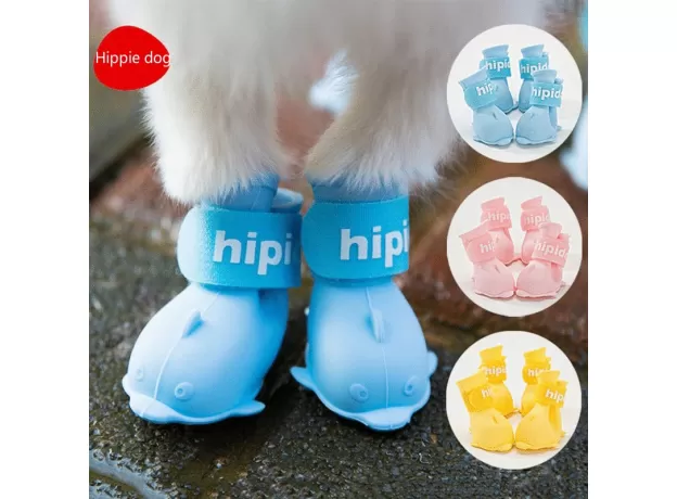CARTOON DOLPHIN PET DOG SHOES PUPPY TEDDY SOCKS WATERPROOF RAIN BOOTS