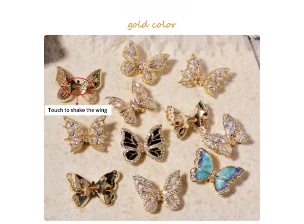NEW 3D FLYING BUTTERFLY ZIRCON NAIL ART DECORATIONS ALLOY BUTTERFLY SHAKE WING