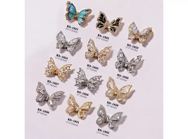 NEW 3D FLYING BUTTERFLY ZIRCON NAIL ART DECORATIONS ALLOY BUTTERFLY SHAKE WING