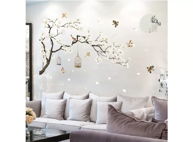 187*128CM BIG SIZE TREE WALL STICKERS BIRDS FLOWER HOME DECOR WALLPAPERS