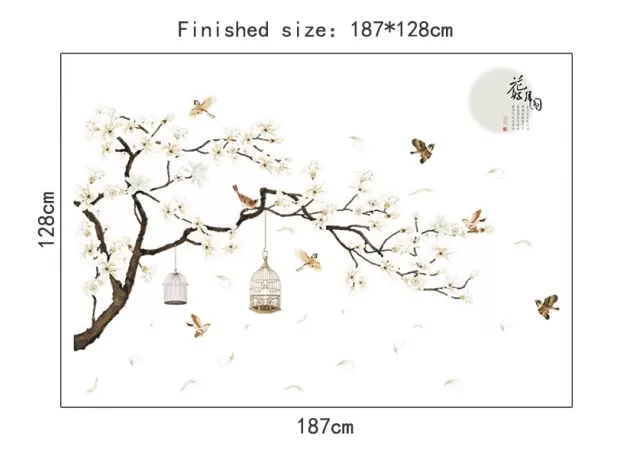 187*128CM BIG SIZE TREE WALL STICKERS BIRDS FLOWER HOME DECOR WALLPAPERS