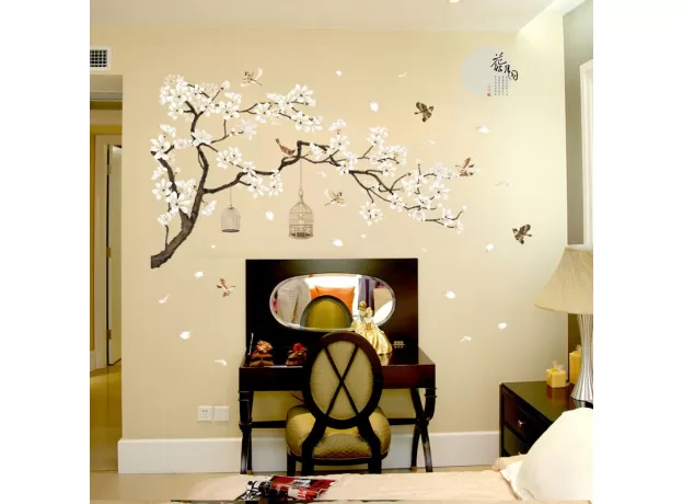187*128CM BIG SIZE TREE WALL STICKERS BIRDS FLOWER HOME DECOR WALLPAPERS