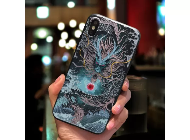 IPHONE CASE 3D RELIEF DRAGON TIGER PATTERN MATTE SOFT DRAWING COVER