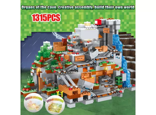 MY WORLD BUILDING BLOCKS – MOUNTAIN CAVE VILLAGE FIGURES MODULE TOY